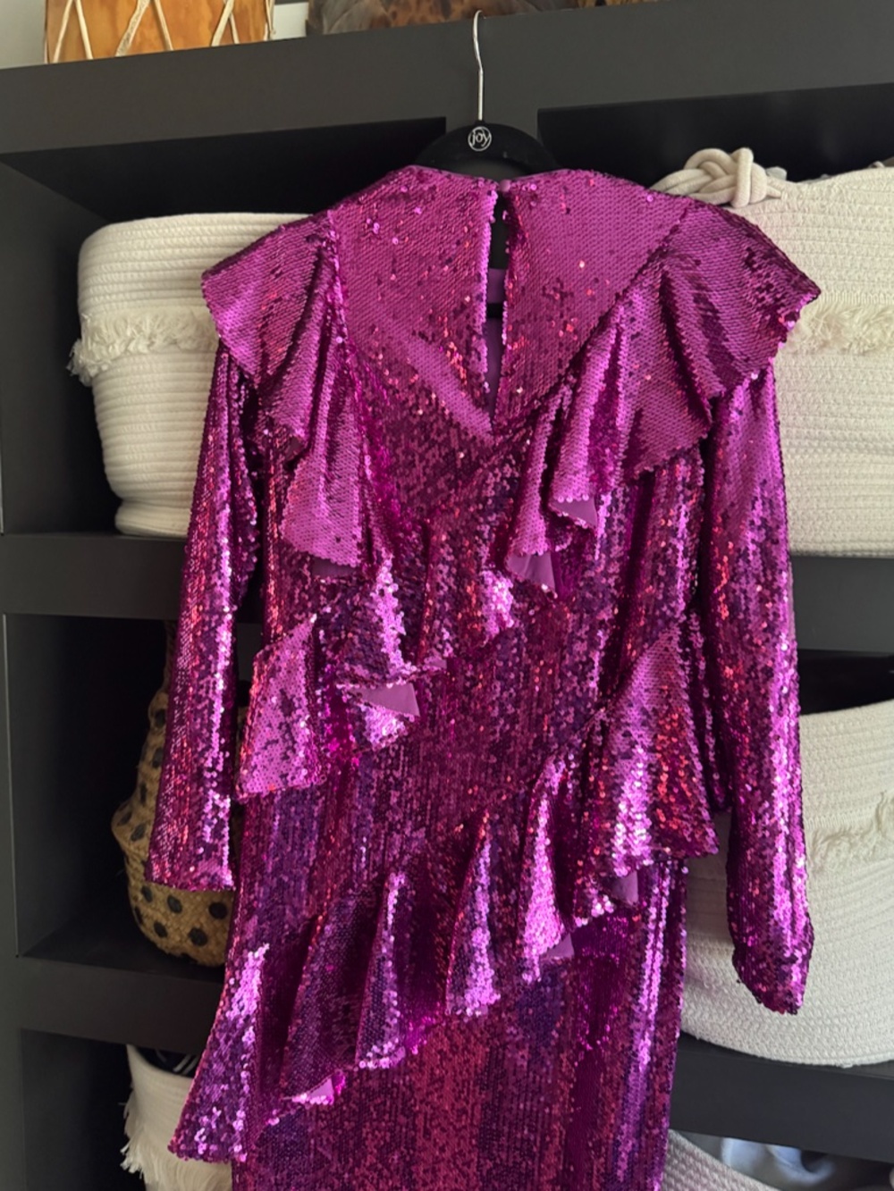 Fuchsia Sequin Ruffle Dress - Picture 7 of 7